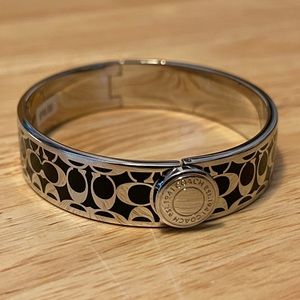 Coach Authentic Signature Enameled Black & Silver Bangle Bracelet